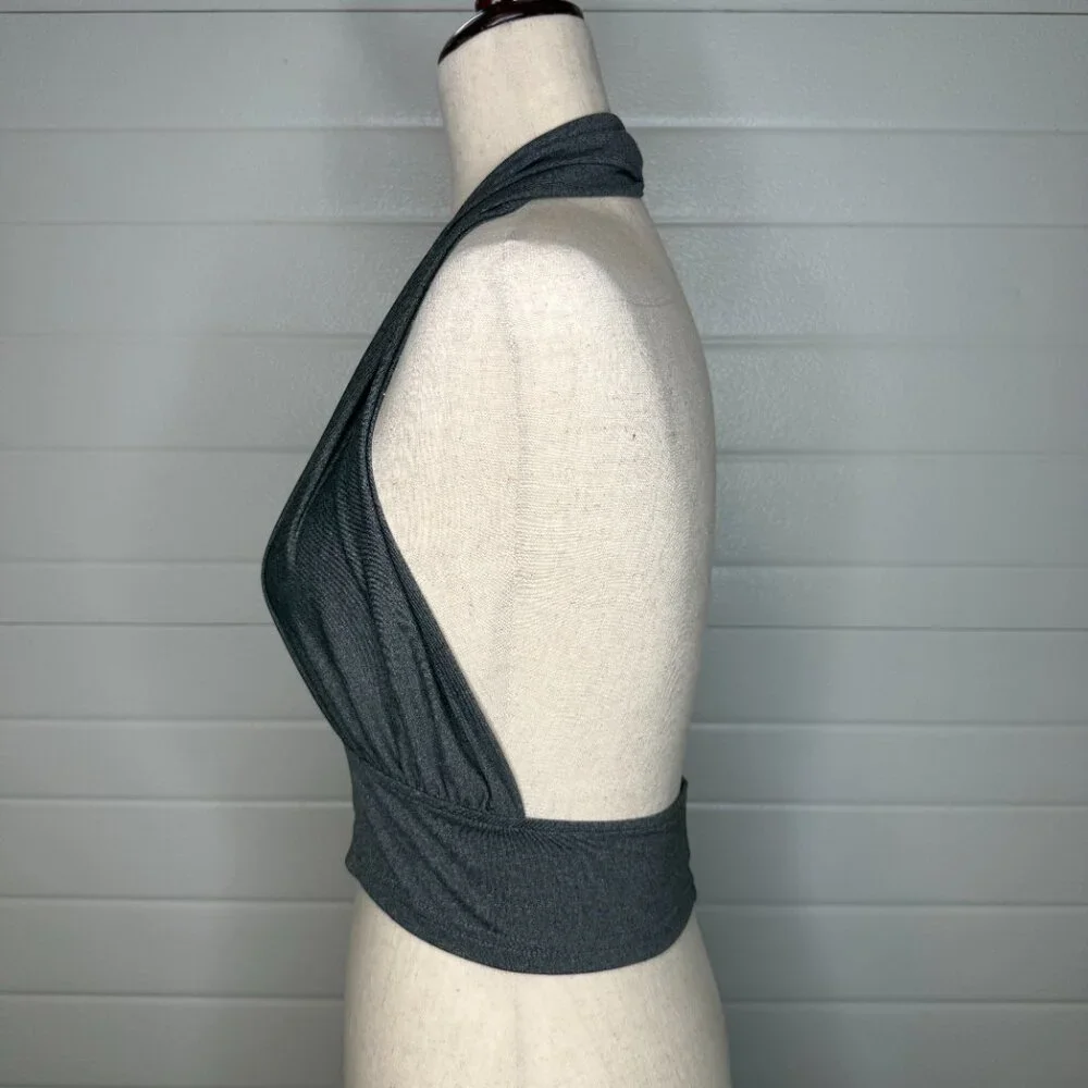 Grey Cross Halter Crop Top - Picture 4 of 5